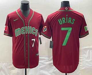 Mens Mexico Baseball #7 Julio Urias Number 2023 Red Green World Baseball Classic Stitched Jersey->2023 world baseball classic->MLB Jersey